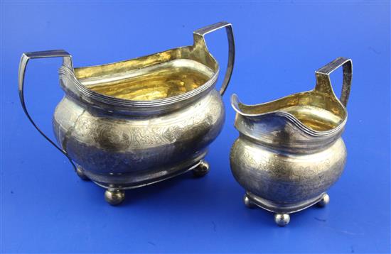 George III silver sugar bowl and cream jug(-)